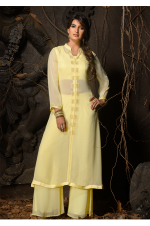 Yellow Color Designer Georgette Straight Cut Kurti